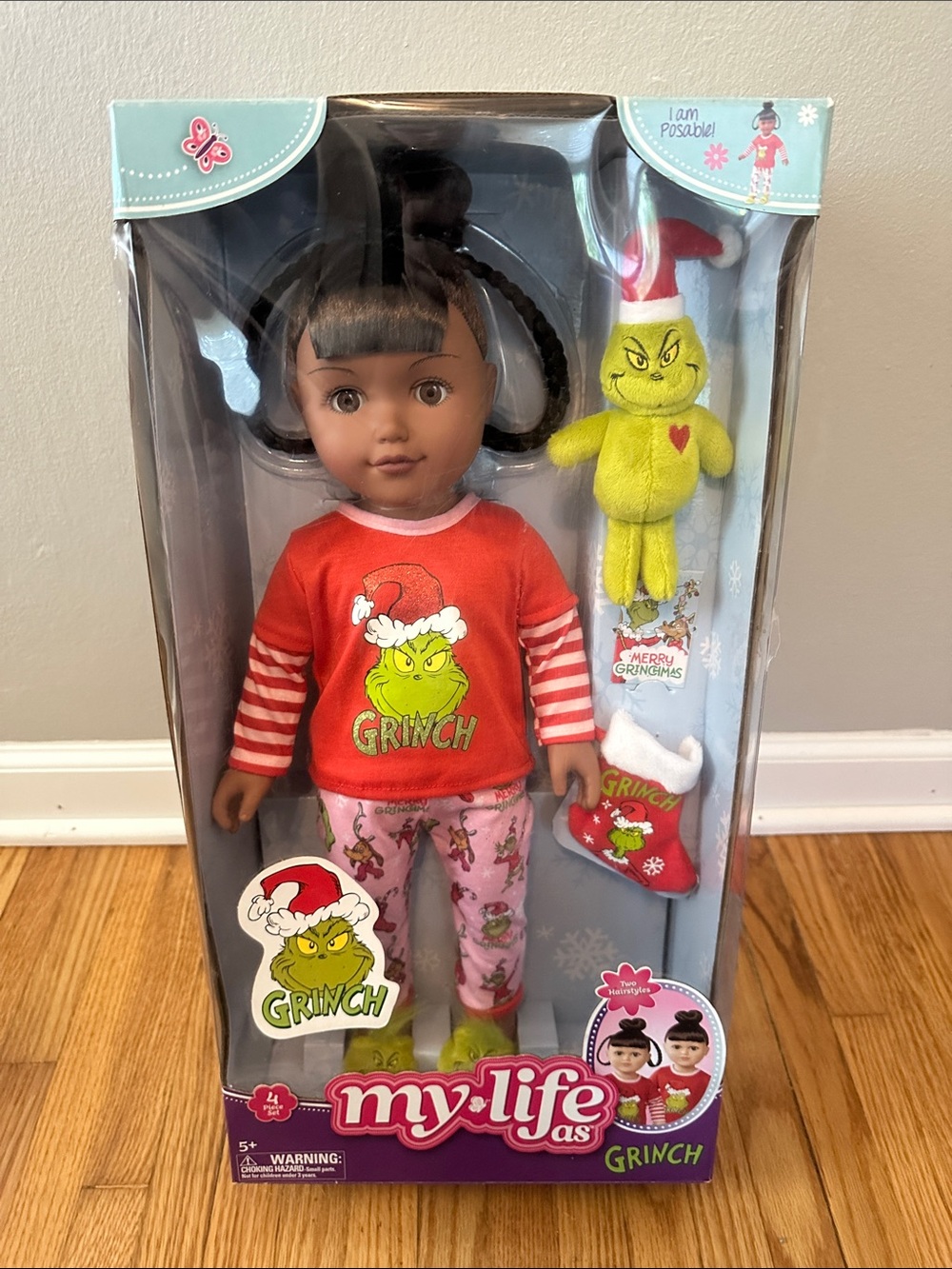 My Life As Doll with Red Grinch Outfit and Pink Pajama Pants